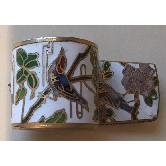 Vintage white Enamel Cloisonne Whistle Pendant Flowers , Birds, Loop Broken - Picture 5 of 5